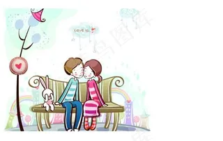 卡通手绘情侣插画背景名片