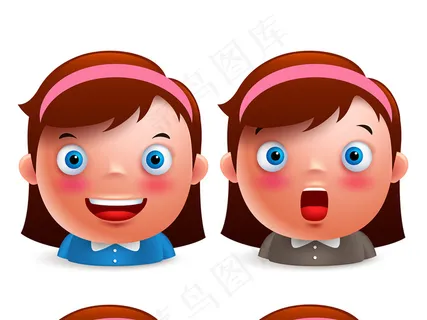 可爱卡通女孩面部表情集矢量素材