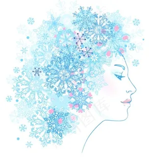 蓝色雪花美女头像矢量素材
