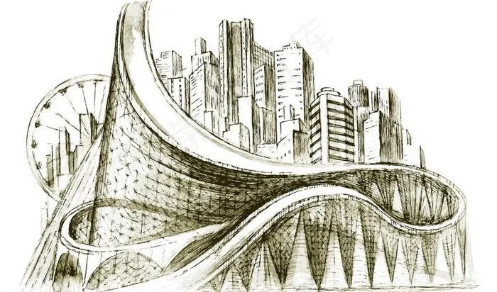 线描城市图片eps,ai矢量模版下载