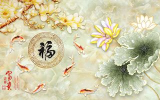 玉雕富贵吉祥福字荷花电视背景墙