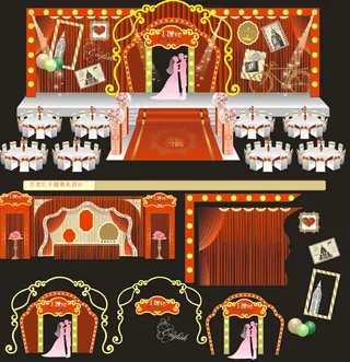 复古红老上海婚礼背景