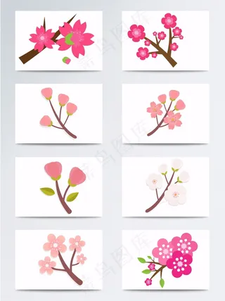 矢量扁平桃花素材