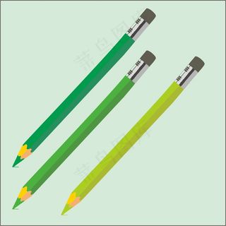 手绘颜色笔 矢量 卡通 绿色铅笔 可改颜色