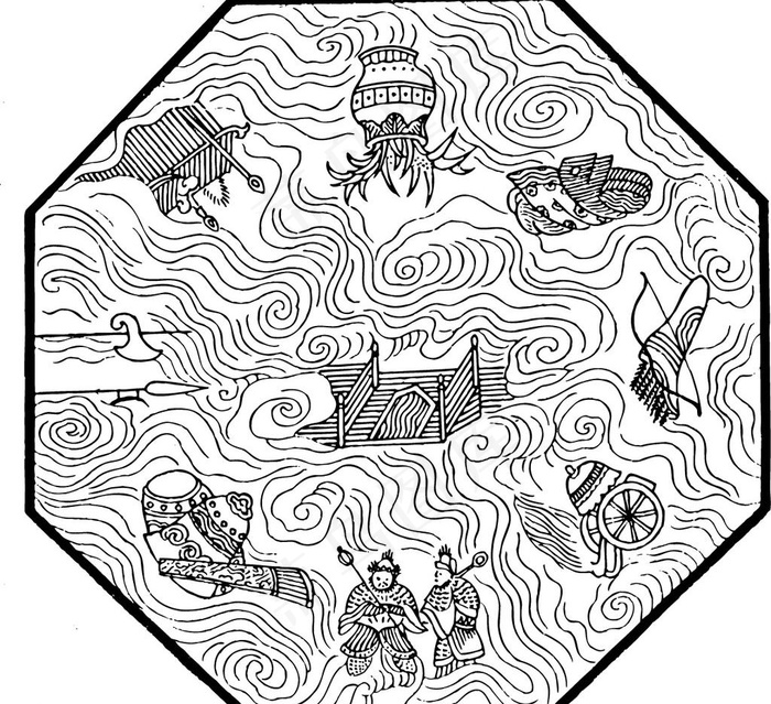 木桥 古代人物 祥云