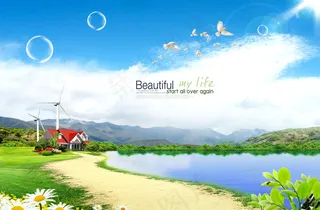 湖畔别墅春天风景