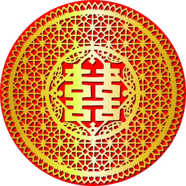 婚礼大双喜圆盘布景ai矢量模版下载