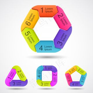 精美彩色立体环形箭头标签矢量图下载