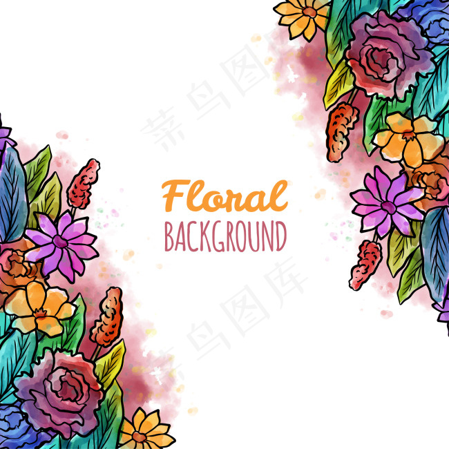 手绘彩色花和树叶背景