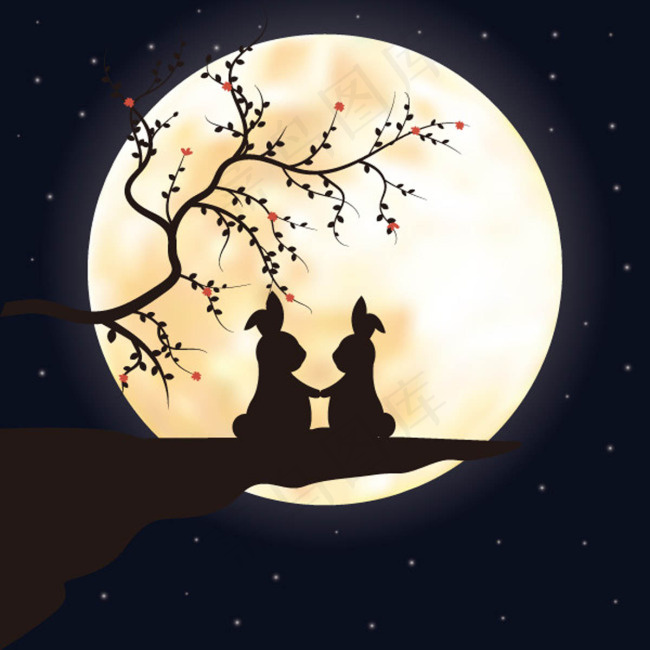 夕阳下的动物剪影矢量素材,