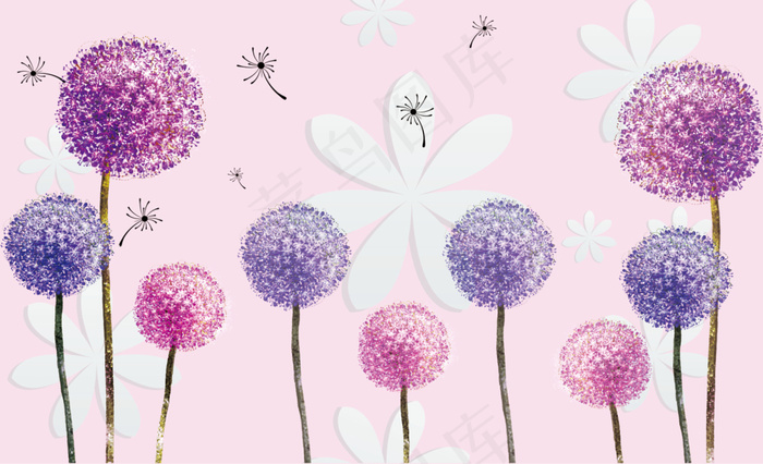 蒲公英3D背景墙(9014X5471(DPI:72))psd模版下载