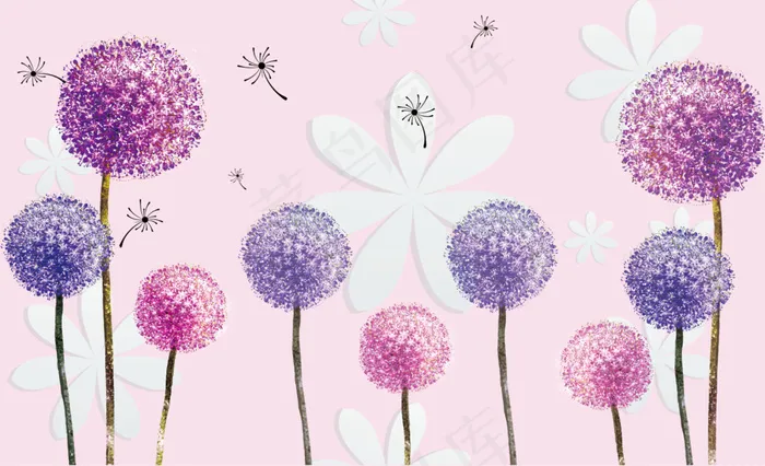 蒲公英3D背景墙(9014X5471(DPI:72))psd模版下载