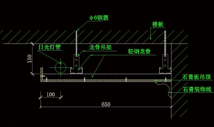 轻钢龙骨顶石膏线剖面