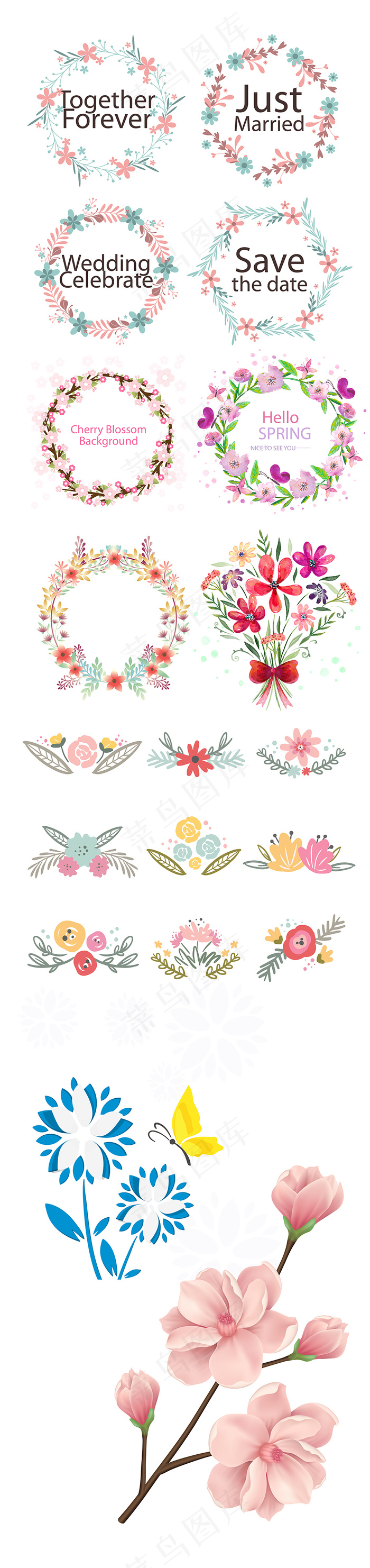 花环花卉手绘素描素材AI精细分层图...ai矢量模版下载