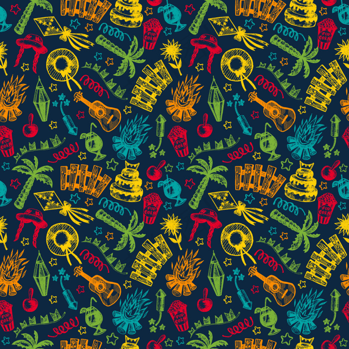 手绘风格拼接巴西元素背景图案