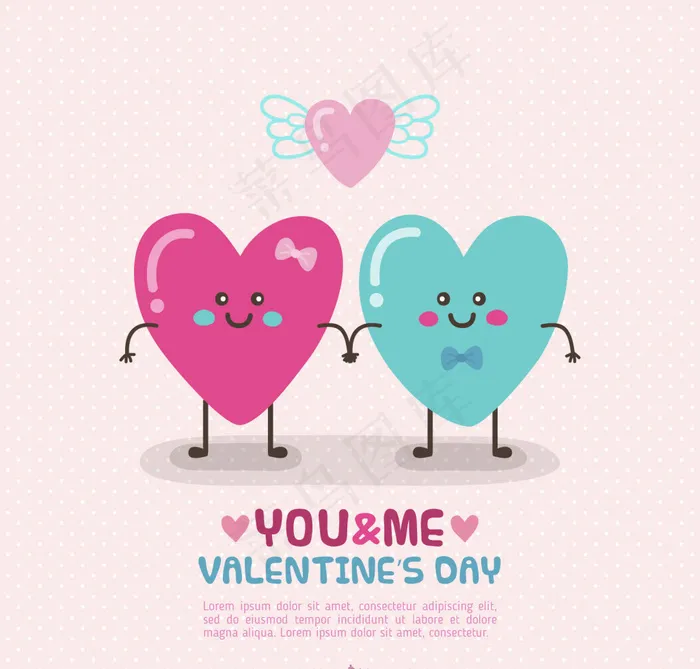 情人节背景与两微笑的心脏eps,ai矢量模版下载