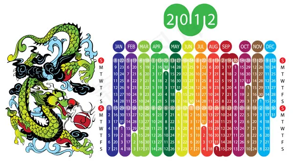 2012新年传统中国龙年历矢量素