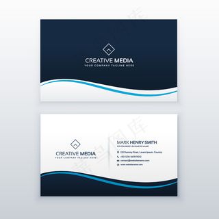 波浪纹蓝色名片设计模板