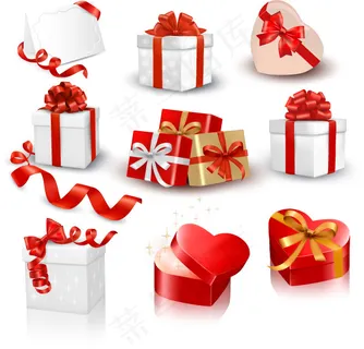 节日礼盒包装红丝带矢量素材