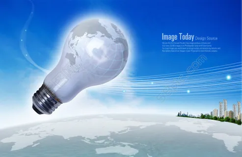 蓝色科技背景前的灯泡 蓝色科技背景前的灯泡