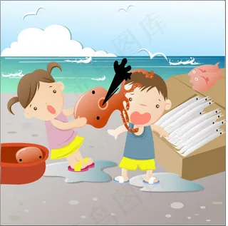 儿童海边沙滩玩耍