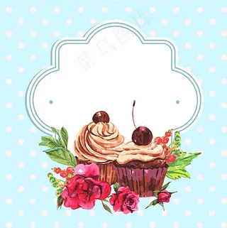 水彩甜点装饰空白标签图片