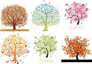 六款精美的印象树矢量素材