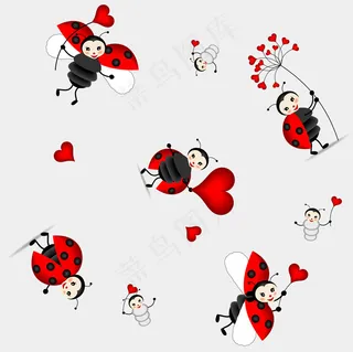 七星瓢虫爱心卡通矢量图片