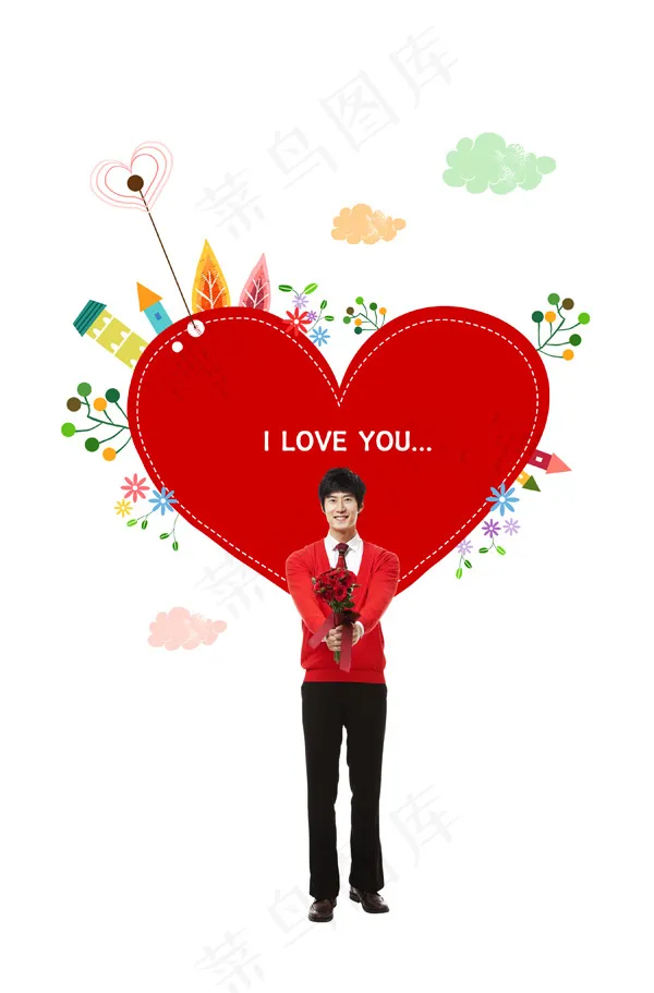 拿着玫瑰花的帅哥PSD素材psd模版下载