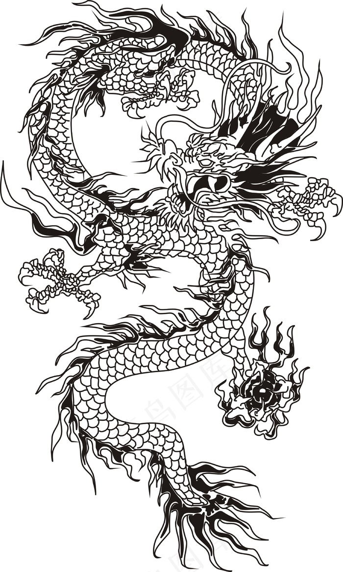 苍龙 图腾 黑白 线稿 古图