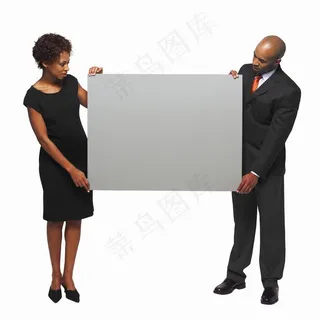 拿着空白广告牌的商务人物图片