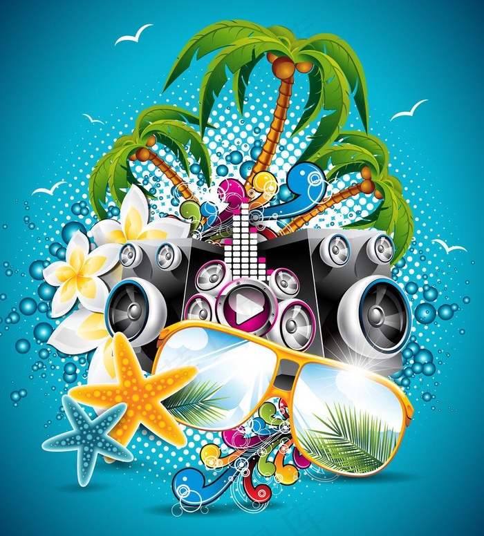 夏天主题元素矢量素材图片