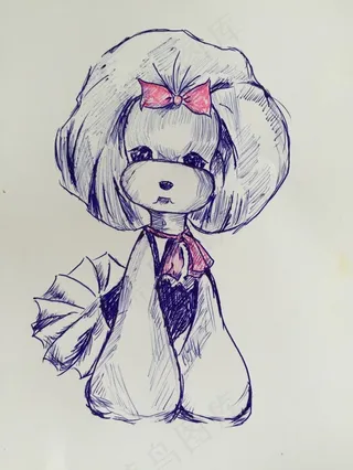 日式宠物狗造型圆珠笔速写