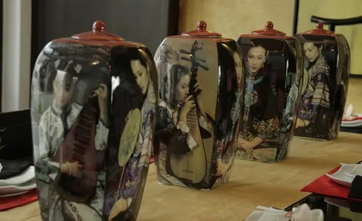 艺术品 古典 琵琶 美女 倒影 桌...