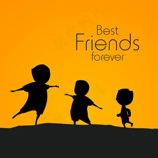 情人节快乐的概念与橙色背景上快乐的孩子们的身影