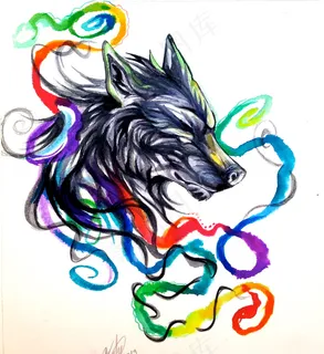 狼浮云插画图片