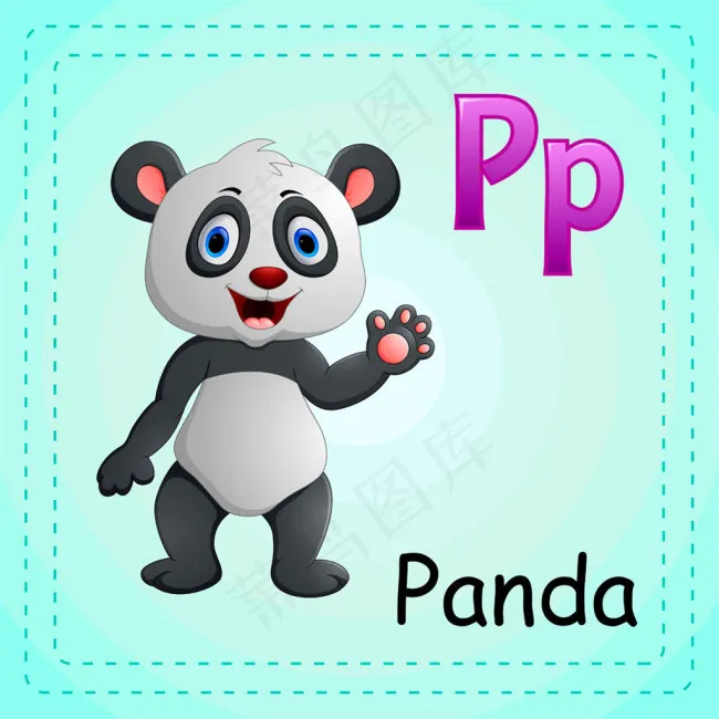 招手的熊猫英文单词图片eps,ai矢量模版下载