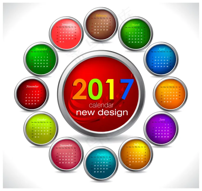 2017年圆形日历模板ai矢量模版下载