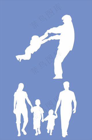 矢量紫色白色亲子剪影免抠素材