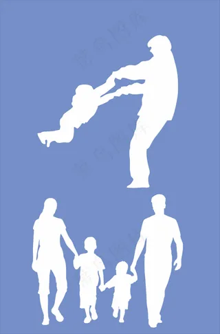 矢量紫色白色亲子剪影免抠素材