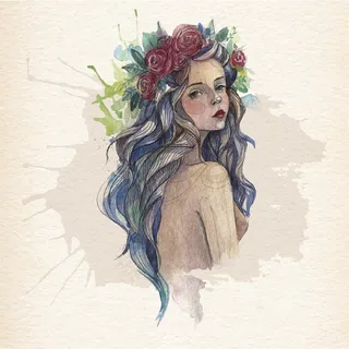 手绘艺术效果美女插画矢量人物插画