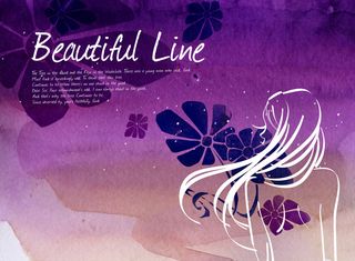 紫色水彩背景与花朵等PSD分层素材