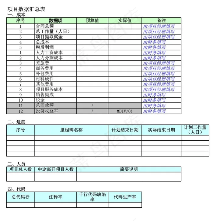 项目数据汇总表
