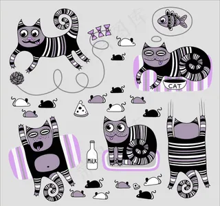 搞笑花纹猫矢量素材