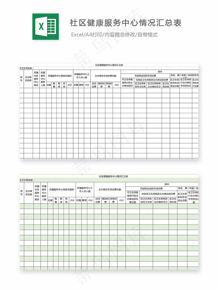 社区健康服务中心情况汇总表格