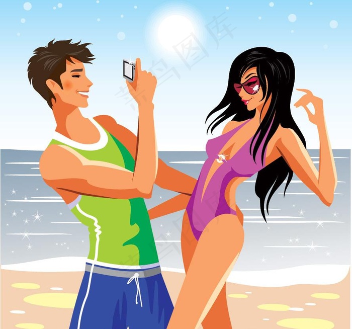 沙滩快乐情侣图片