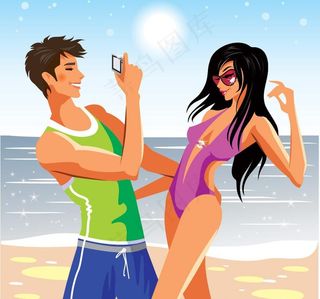 沙滩快乐情侣图片