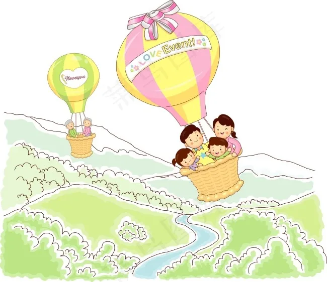 热气球上的人ai矢量模版下载