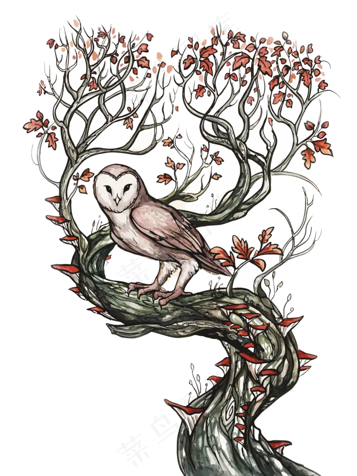 简约时尚卡通猫头鹰装饰画无框画元素(1125X1500)