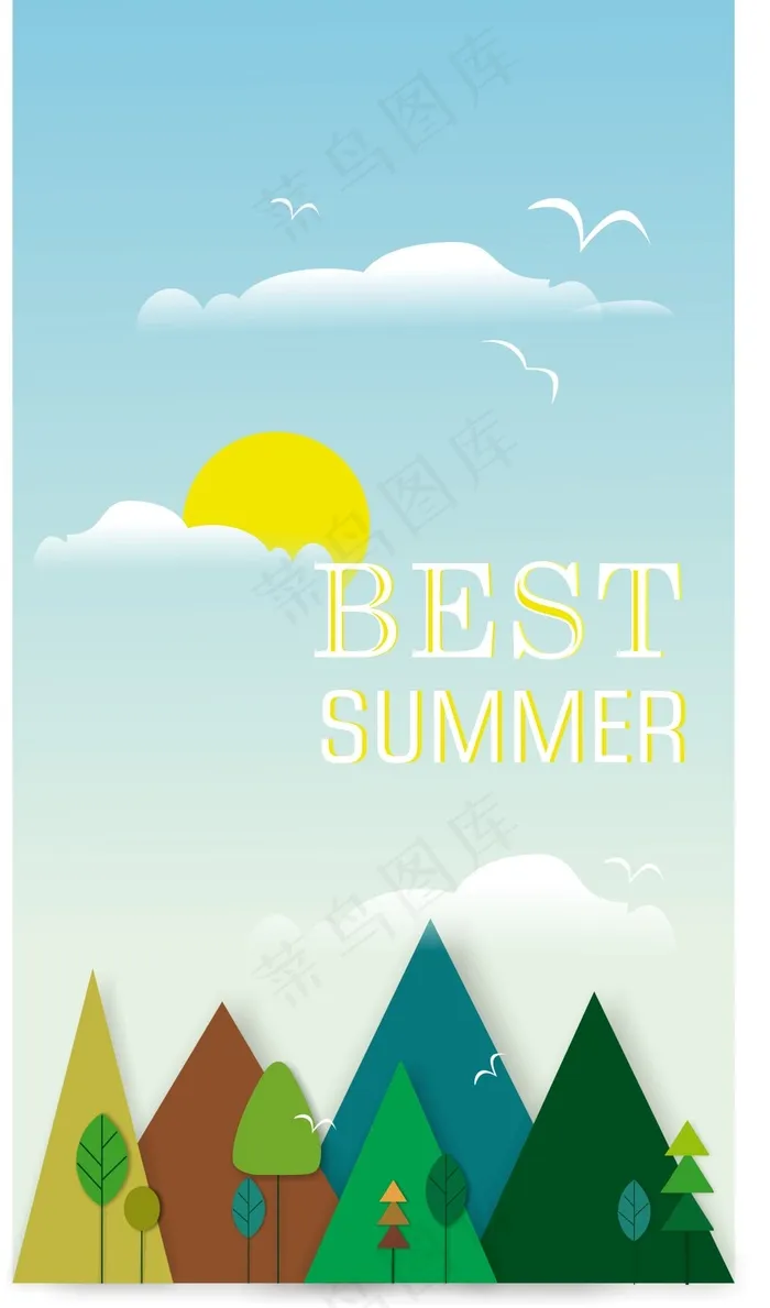 夏天卡通小清新简约矢量图卡片(5000X5000)cdr矢量模版下载